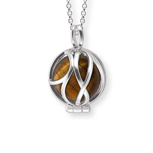 Smykke Amulett i rhodinert sølv med Tiger Eye stein - 70628