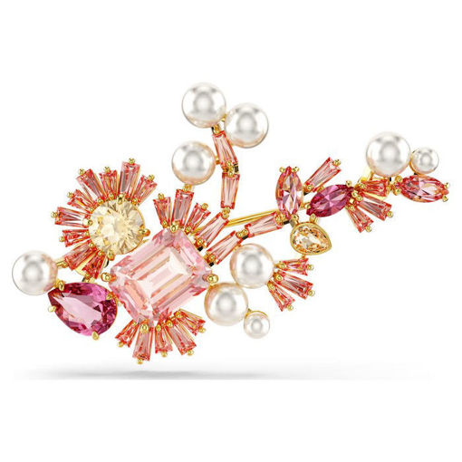 Swarovski smykke Gema brooch Crystal pearl, Mixed cuts, Flower, Pink, Gold-tone plated - 5688478