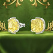 Swarovski Harmonia stud earrings Cushion cut crystals, Yellow, Rhodium plated - 5616511