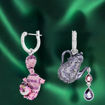 Swarovski øredobber Alice in Wonderland drop Asymmetrical design, Cat and teapot, Multicolored, Rhodium plated - 5682806