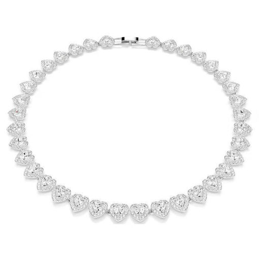 Swarovski collier Ariana Grande x Swarovski Tennis necklace Mixed cuts, Heart, White, Rhodium plated - 5720857