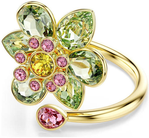 Swarovski Idyllia open ring Mixed cuts, Flower, Green, Gold-tone plated - 5721596