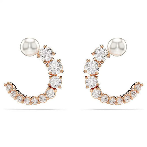 Swarovski øredobber Matrix hoop earrings Crystal pearl, Round cut, White, Rose gold-tone plated - 5692264