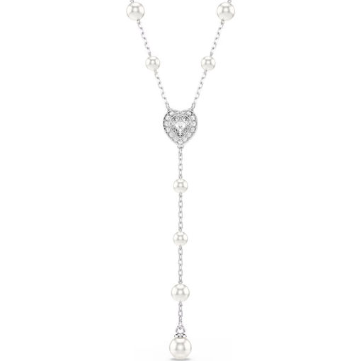 Swarovski collier Ariana Grande x Swarovski Y necklace Crystal pearl, Mixed cuts, Heart, White, Rhodium plated - 5720855