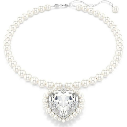 Swarovski collier Ariana Grande x Swarovski necklace Crystal pearl, Heart cut, Heart, White, Rhodium plated - 5720858