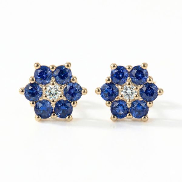 Diamantøredobber i gull 14kt med 0,02ct W-P og safir - Bur345159gs