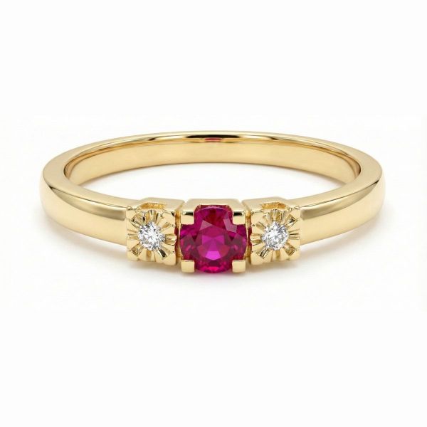 Diamantring i gult gull 14kt med rubin og 0,013 ct TW-Si - COC5000473rub
