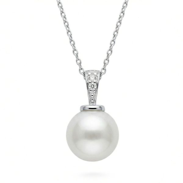 Diamantsmykke med 0,025ct W-Si og perle - coc4000083