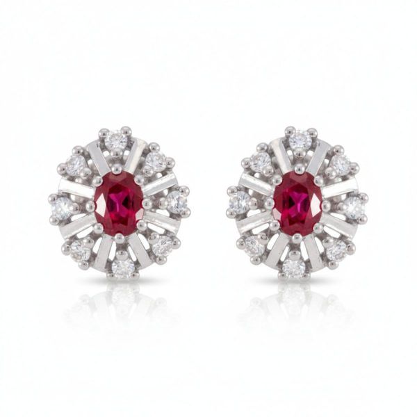 Diamantøredobber i gull 14kt med 0,12 ct W-SI og rubin-27012