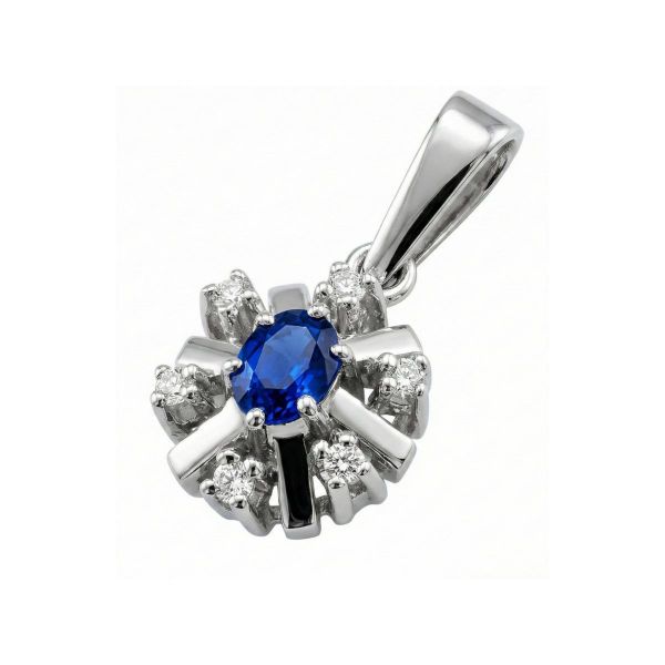Diamantsmykke i gull med 0,06 ct W-Si & safir - BUR270158s