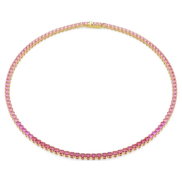 Swarovski collier Matrix Tennis necklace Round cut, Pink, Gold-tone plated - 5751762