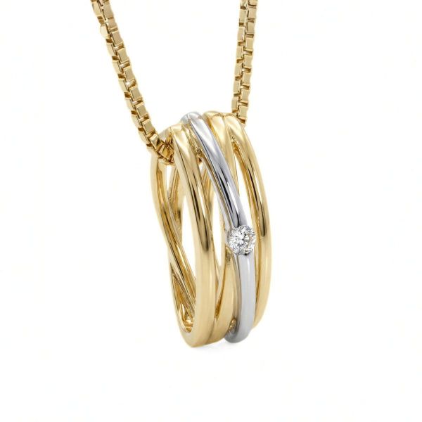 Diamantsmykke i 14kt gull med diamanter 0,02ct W-P1, tofarget - bur2150