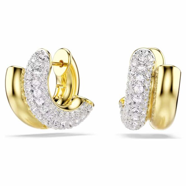 Swarovski øredobber Dextera hoop earrings Round cut, Mini, White, Gold-tone plated - 5740735