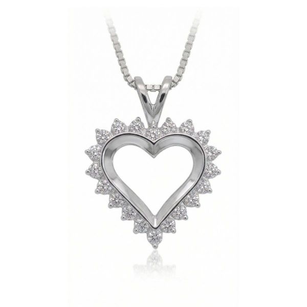 Diamanthjerte i hvitt gull 14 karat med 0,35 ct W-Si - 26463
