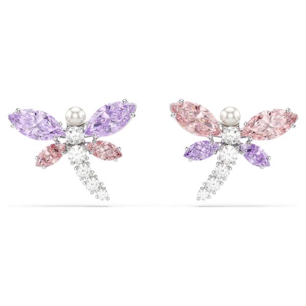 Swarovski øredobber Ariana Grande x Swarovski stud earrings Mixed cuts, Dragonfly, Multicolored, Rhodium plated - 5737371