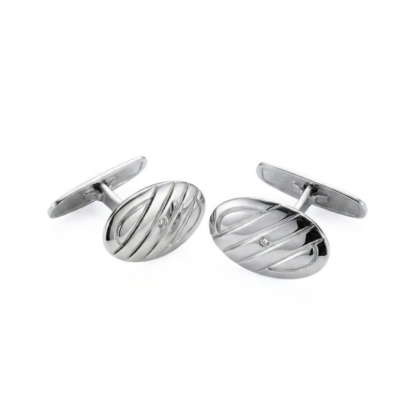 Mansjettknapper i hvitt gull 14 kt med diamanter 0,02ct W-Si -100002