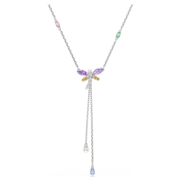 Swarovski collier Ariana Grande x Swarovski Y necklace Mixed cuts, Dragonfly, Multicolored, Rhodium plated - 5749183