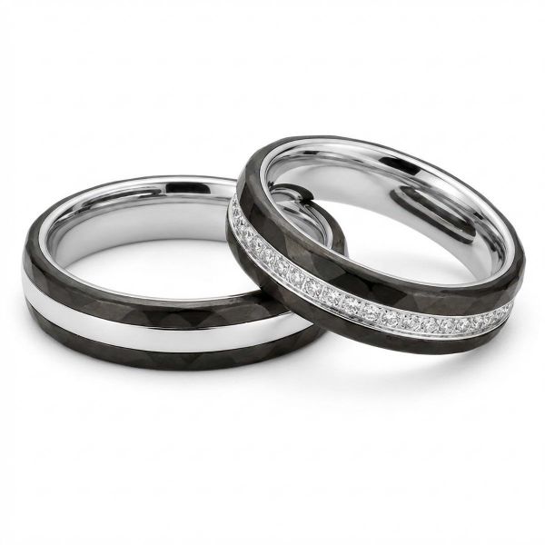 Gifteringer i hvitt gull med carbon og diamanter - 4981458